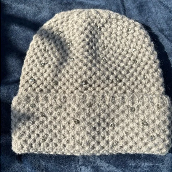 Anthropologie/Maeve Rhinestone Waffle Knitt Beanie / gray - Picture 5 of 6